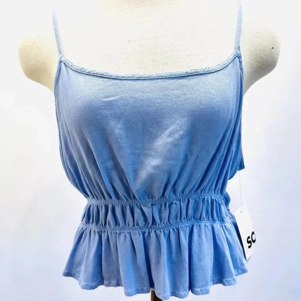 NWT SO GOODS FOR LIFE Juniors Pullover Adjustable Straps Cropped Blue Top Sz XL